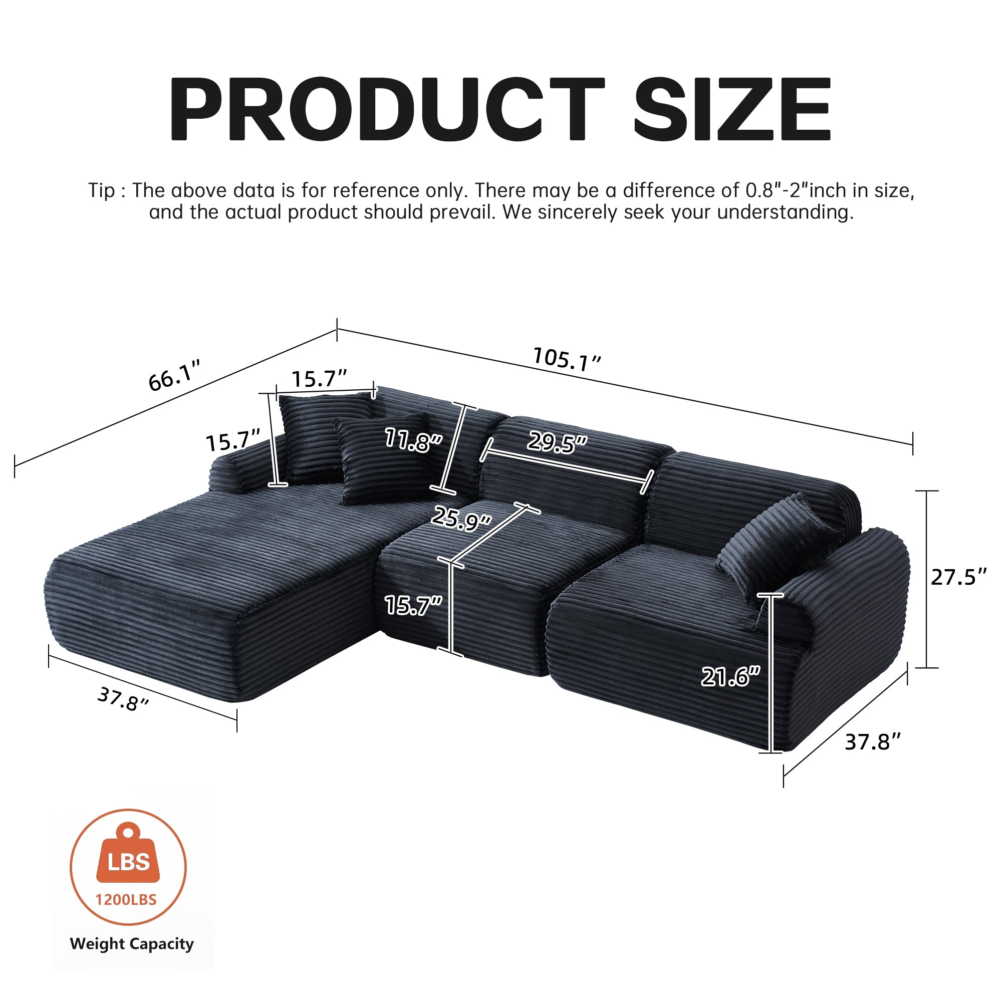 105'' Modular Sectional boneless sofa